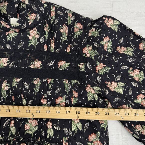 Anthropologie Babydoll Dress Medium Balloon Sleeve Floral Swiss Dot Boho Cottage - Picture 14 of 16